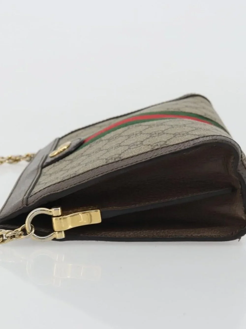 GUCCI GG Supreme Web Sherry Line Chain Bag PVC Beige Gold 503877 Auth mr1659